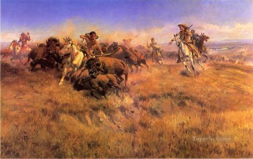 Ejecutando Buffalo indios vaqueros americanos occidentales Charles Marion Russell Pinturas al óleo